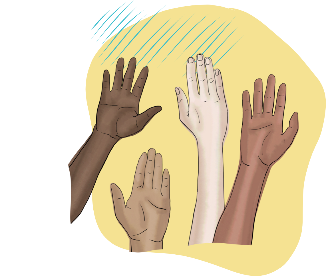 Illustration of hands raised