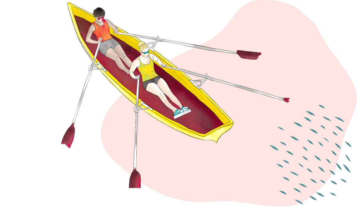 Illustration of rowing together