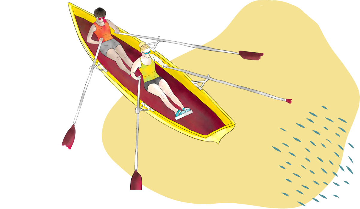 Illustration of rowing a boat